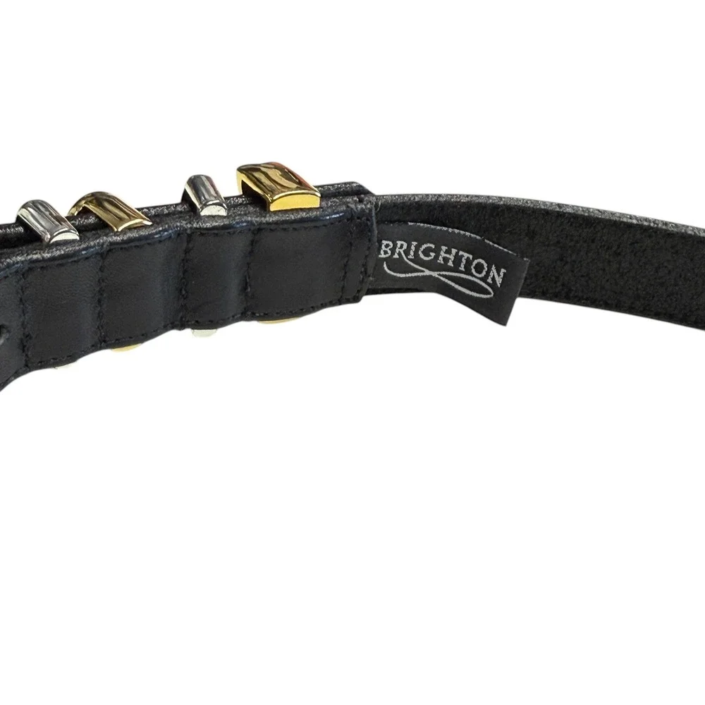 Brighton Womens Black Leather Belt Mixed Metal Gold Silver Tone Buckle Size‎ S
